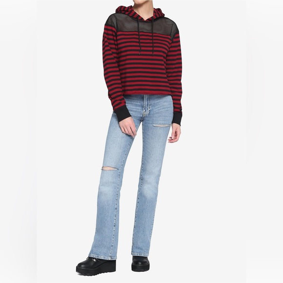 Midnight Hour Hot Topic Red & Black Stripe Mesh Hoodie Size XL - Picture 2 of 10
